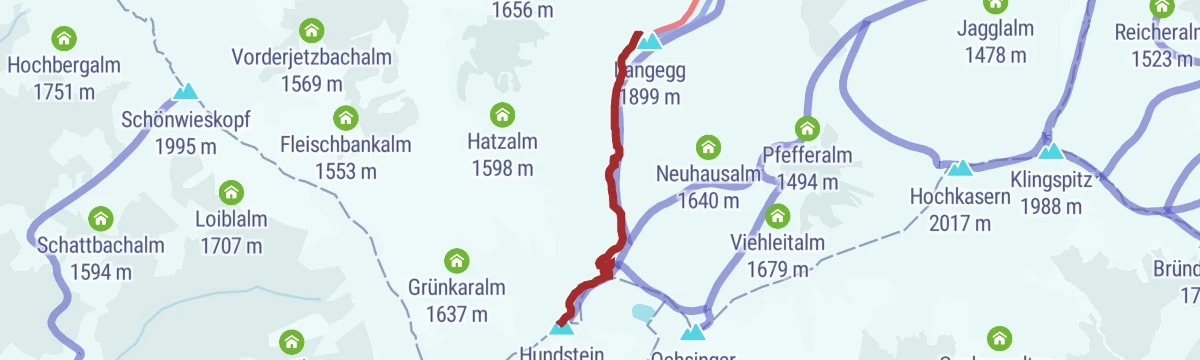 Route map: Skitour zum Statzerhaus auf den Hundstein 2.117 m